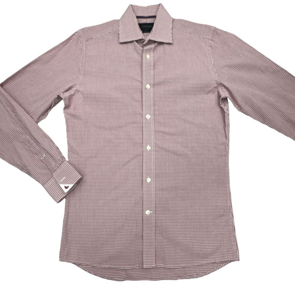 Duchamp Shirt Mens 15 Red White Check Long Sleeve Tailored Fit Button Up London